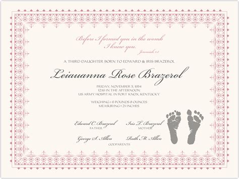 Printable Birth Certificate With Footprints